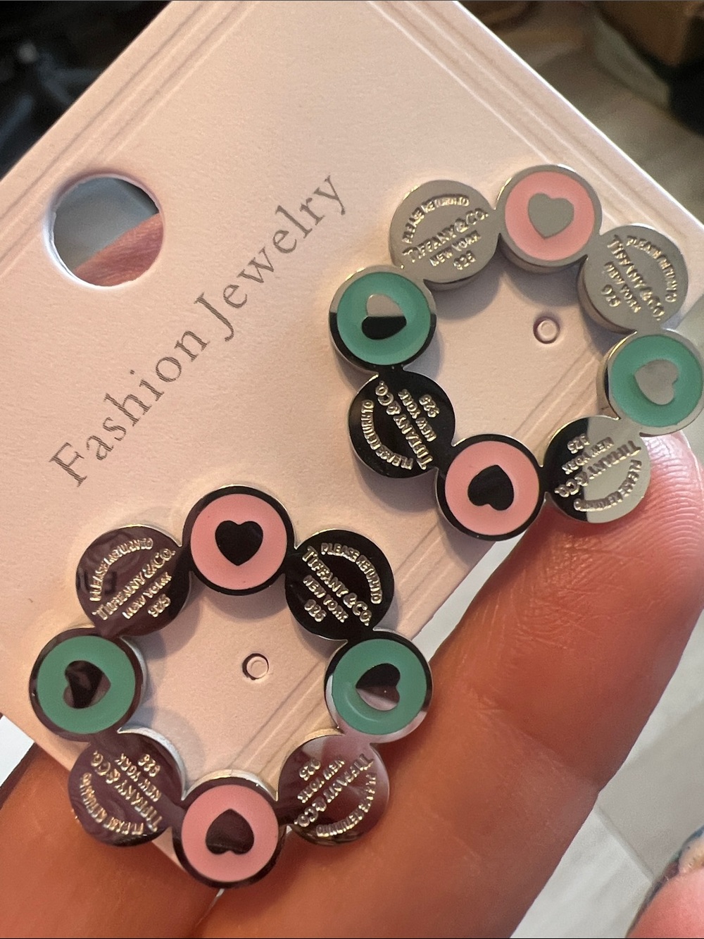 Cute Pastel Heart Disc Earrings - Pink & Mint